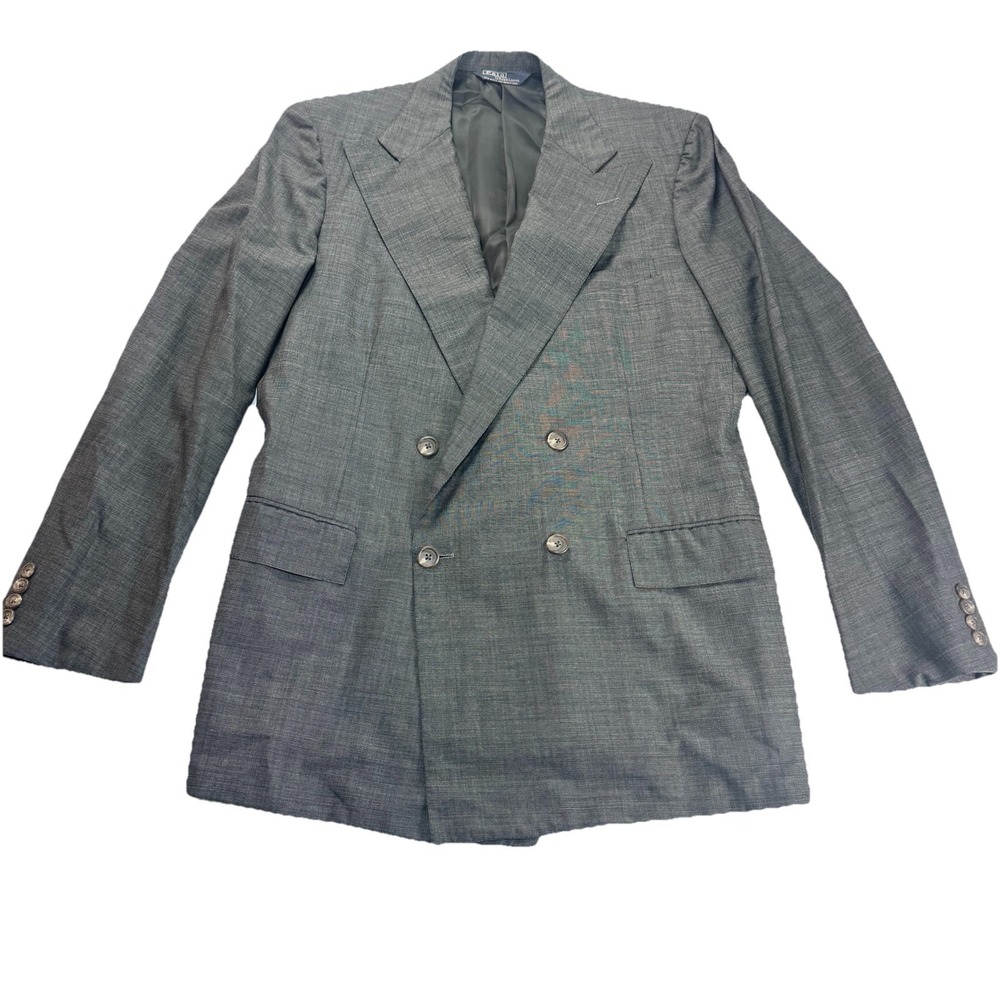 Vtg Polo Ralph Lauren Suit Jacket 42XL Relaxed Fit Double Breasted Wool 90s Gray